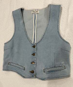 Rolla's Dallas Denim Vest - Light Wash Button Down Cropped Waistcoat Size 14/XL